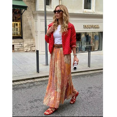 Summer New Skirts Women's 2026 New Fashion Retro Print High Waist Skirts Chic Summer Travel Joker Holiday Women's Skirts