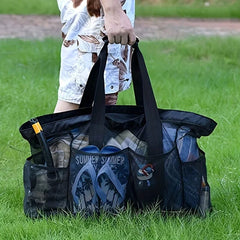 Extra Large Beach Bag - Lightweight, waterproof, foldable, with mesh straps, zippered pockets and fixed shoulder straps