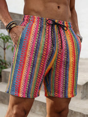 Summer New Bohemian Style Men's Beach Pants, Summer Breathable Ethnic Pattern Casual Shorts
