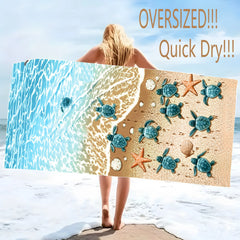 1pc, Oversized Microfiber Beach Towel with Cute Sea Stars and Turtles Graphic Pattern - Lightweight and Modern
