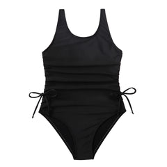 Black Girls One Piece Swimsuit 7-12 Year Kids Swim Suit Teenage Children's Swimwear 2024 Drawstring Bathing Suits Beach Bodysuit