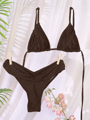 Sexy Folds Bikini Set Solid Micro Bikinis Women Swimsuit Female Triangle Swimwear Beach Wear Bathing Suit
