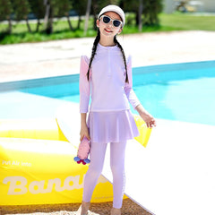 Two Piece Long Sleeve Girls Swimwear With Skirt Burkini Swimsuit Kids Children Modest Swimming Suit Sun Protection Beachwear