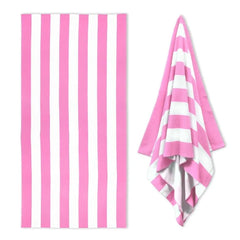 Pastel Cabana Stripe Beach Towel, Quick Dry Soft Cotton, Lavender, Pink & Yellow Striped Design for Summer Pool Use
