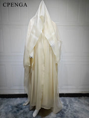 Elegant Arabic Satin Abaya Dress with Hijab Eid Muslim Women Modest Cardigan Islamic Vacation Outfit New in Turkey Kaftan Robe