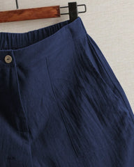 2026 summer new cotton and linen five-piece pants women's high-waisted elastic waist button shorts loose casual shorts
