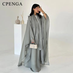Elegant Arabic Satin Abaya Dress with Hijab Eid Muslim Women Modest Cardigan Islamic Vacation Outfit New in Turkey Kaftan Robe