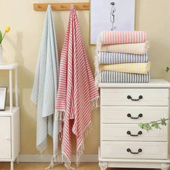 100x180CM Cotton Turkish Beach Towel Sauna Spa Gym Sports Fitness Fringed Bath Towel Shawl Scarf Sang Travel Blanket