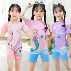 Girls Swimsuits One-Piece Bathing Suits with Hat Summer Beach Water Sport Short Swimsuit with Cartoon Pattern for 2-13 Years Old