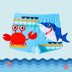 Boys Beach Trunks Toddler Boy Cartoon Crab And Shark Graphic Swim Shorts Wth Hat 2pcs Set For Swimming Beach Kids Summer Clothes