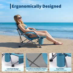 Low Folding Portable Beach Chairs for Extra Wide Seat Chair with Cup Holder Storage Pocket Carry Bag for Camping Beach Travel