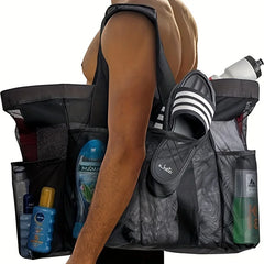 Extra Large Beach Bag - Lightweight, waterproof, foldable, with mesh straps, zippered pockets and fixed shoulder straps