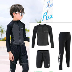 Girls Youth Long Sleeve Swimsuit Four Piece Rash Guard Bathing Suit Zip Tops Long Pants Swimwear Kids Bathing Suit Athletic