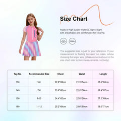 Fashion Girls One Piece Swim Dress Short Sleeve Color Block Swimsuit with Chest Pads Front Zipper And Safety Shorts Beachwear