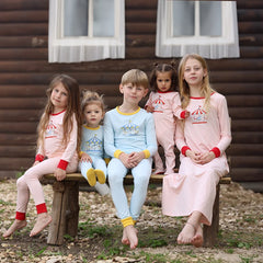 Summer Family Matching Set Long Sleeve Pajamas Brother and Sister Matching Pink and Blue Carousel Soft Print Sibling Clothes