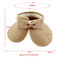 New Women Summer Visors Hat Foldable Wide Large Brim Bowknot Empty Top Straw Hats chapeau femme Beach UV Protection Caps