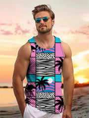 Tropical Plant Palm 3D Graphic Men's Sleeveless Hawaii Vacation Outdoor Casual Tank Tops Summer Travel Street Loose Men Clothing