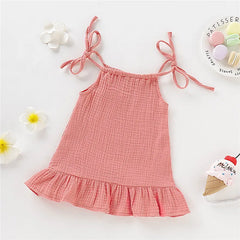 1-5 Years Old Kid Girl Summer Breathable Cotton Slip Dress Adjustable Solid Color Halter Dress Toddler Girl Holiday Beachwea