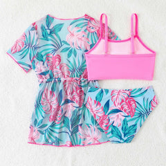 Girls Kids Swimsuit Three Piece Set Summer Split Children Swimwear Cover-Up Swim Suit Toddler Girl Beach Wear Monokini 4-7T