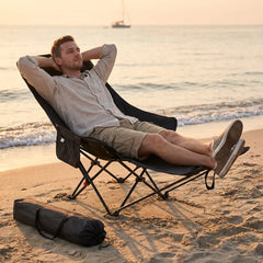 300-Pound Heavy-Duty Foldable Beach Chair with Adjustable Height and Crossed Backrest - Portable Outdoor Chair for Camping, Fish