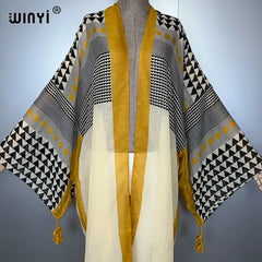 WINYI Africa new summer kimono maxi dress beach cover up Cardigan abaya muslim woman coat boho kaftan beach outfits kaftan