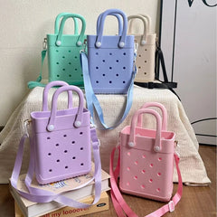 Waterproof Beach Tote Bag EVA Beach Bag Travel Handbag Storage Bag Simple Solid Color Hand Bag Children Outdoor DIY Hole Bags