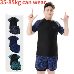 Children's Swimwear with Cap, Split Body, Short Sleeve, Two Piece Swimsuit for Men, Teenagers, Boys, New, Hot Spring Set, 2024