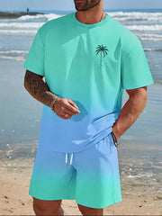 2025 Men's 2 Piece Set Hawaiian Fashion Men's T-shirt Shorts Set Daily Casual Men's Short Sleeve Top Outdoor Beach Men's Short