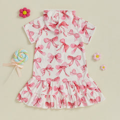 Children Baby Girls Swim Coverups Summer Beachwear Bow Print Short Sleeve Hooded Bathrobe Absorbent Dress Zip-Up Robe Towel