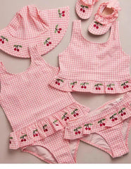 2026 KS Baby Girls Swimming Suit Wear Kids Clothes Girls Holiday Swimwears Bikini One Piece Cap Sister Brother Matching 18M-9Y