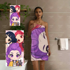 Chibi Anime Girl Beach Towel, Soft Microfiber Quick Dry Bath Towel, Cute Cartoon Pool Swim Towel for Kids Adults Beach Vacation