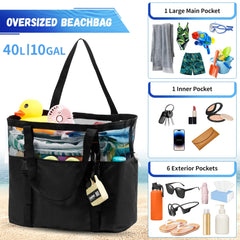 Extra Large Mesh Beach Bag with Zipper Bottom, Oversized Beach Tote Bag for Beach or Pool Trip