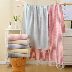 100x180CM Cotton Turkish Beach Towel Sauna Spa Gym Sports Fitness Fringed Bath Towel Shawl Scarf Sang Travel Blanket