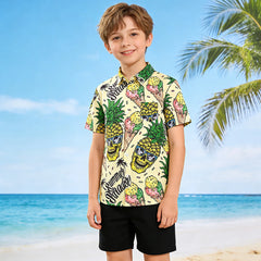 Boys Hawaiian Shirt Kids Summer Beach School Gift Casual Top Teenager Novelty Fashion Daily Holiday Birthday Tee