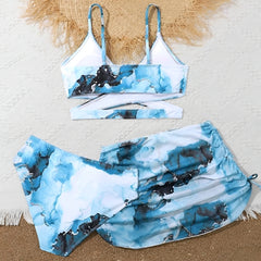 3 Pieces Tie Dye Print Bikini 2026 Girls Swimsuit with Skirt Kids Swimwear Female Bathers Bathing Swimming Swim Suit Beachwear