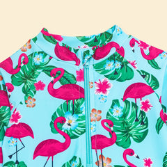 Girls One Piece Swimsuits Long Sleeve Rash Guard Beachwear Flamingo Swimwear Kids Hawaiian Bathing Suit Ruffle Swim Shirts