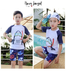 Kids Swimsuit Boys Two Pieces Shark Swimsuit Toddler Rash Guard and Trunk Set with Hat