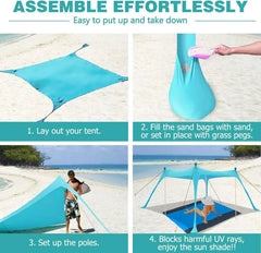 Home Beach Awning Outdoor Camping Sun Shade UV Protection Portable Windproof Beach Canopy with Storage Bag Camping Accessories