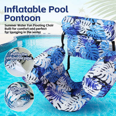 Inflatable Pool Floating Chair, 3 Airbags Anti-tip Leaf Print Floating Lounge, Water Hammock for Pool Beach Summer Water Play