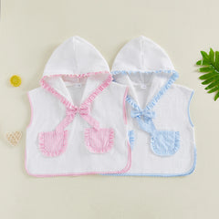 0-4Y Toddler Girl Swimwear Cover Ups for Beach Pool Striped Ruffled Trim Hooded Shawl Robe 2026 Spring Summer Kids Beachwear