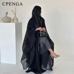 Elegant Arabic Satin Abaya Dress with Hijab Eid Muslim Women Modest Cardigan Islamic Vacation Outfit New in Turkey Kaftan Robe