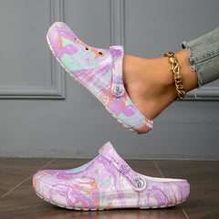 Garden Clogs Comfortable Women's Tie-dye Pattern Clogs, Slip On Lightweight Two-way Wear Clogs, Non-slip Summer Beach Slides 666
