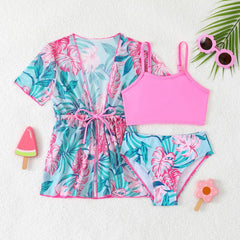Girls Kids Swimsuit Three Piece Set Summer Split Children Swimwear Cover-Up Swim Suit Toddler Girl Beach Wear Monokini 4-7T