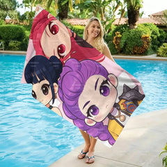 Chibi Anime Girl Beach Towel, Soft Microfiber Quick Dry Bath Towel, Cute Cartoon Pool Swim Towel for Kids Adults Beach Vacation