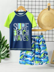 Boy Kids Swimsuit 2026 New Short Sleeve Letter Children Swimwear Summer Beach Shorts Two Piece Beachwear Bathing Suit Swimming