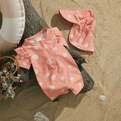 MISOWMNJOY Infant Baby Girl Summer Swimsuit Rash Guard Kids Beachwerar Short Sleeve Mermaid Kids Bathing Suit with Swim Cap