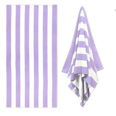 Pastel Cabana Stripe Beach Towel, Quick Dry Soft Cotton, Lavender, Pink & Yellow Striped Design for Summer Pool Use
