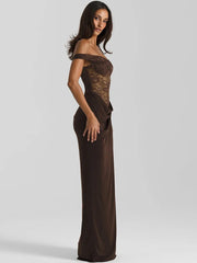 Mozision One Shoulder Lace See Through Sexy Maxi Dress Women Gown Fashion Off-shoulder Sleeveless Backless Club Long Dresses