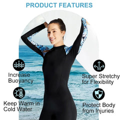 Women Wetsuit 3mm Neoprene One-Piece Diving Suit Swimsuit Keep Warm Long Sleeves Surfing Swimming Diving Kayaking Freediving