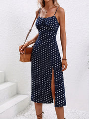 2024 Women Floral Print Spaghetti Straps Summer Boho Beach Dress Print Elegant Suspenders Square Neck Slit Dress Vestidos